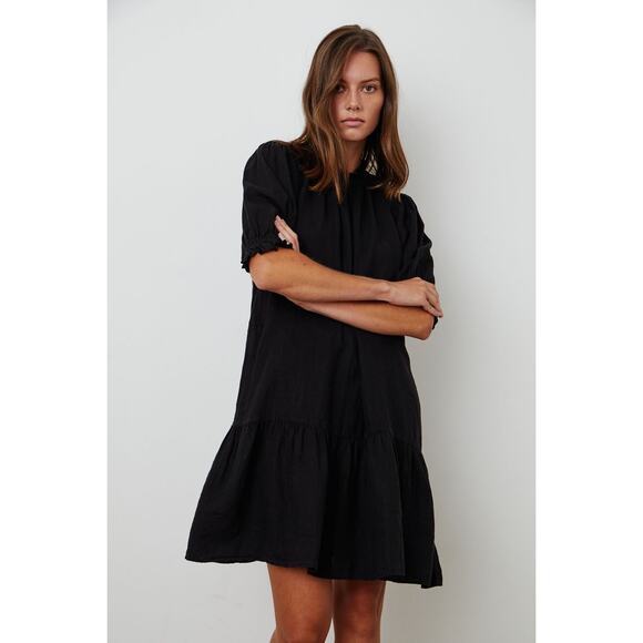 Velvet By Graham & Spencer Bernice Black Linen Mini Shift Dress size Small - Picture 13 of 13